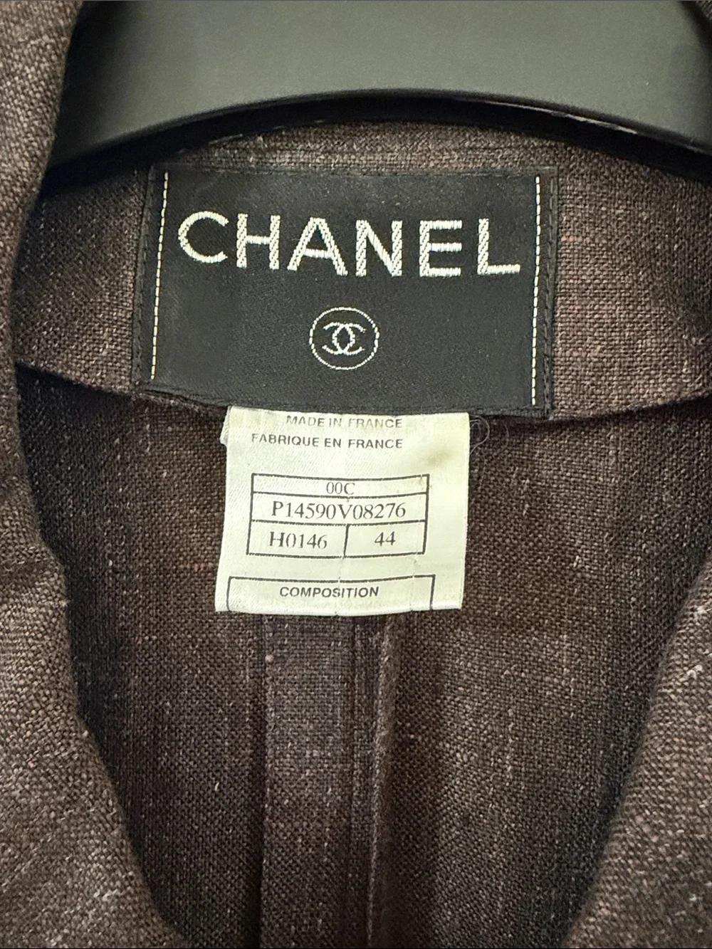 CHANEL Brown Linen Button Front Jacket Cruise 2000